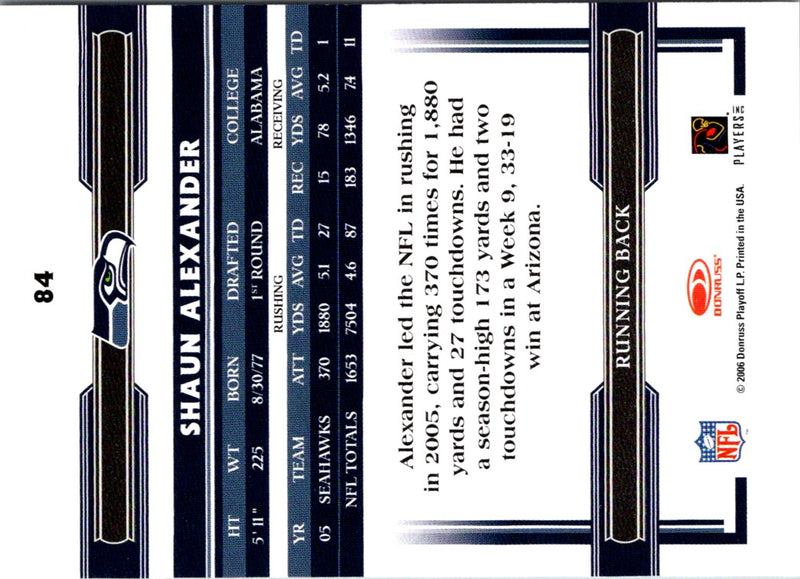 2006 Donruss Threads Shaun Alexander