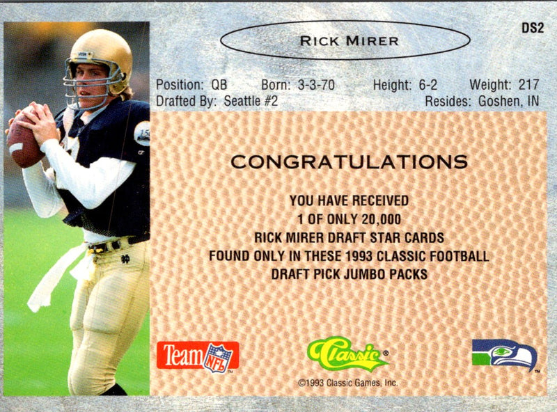 1993 Classic Draft Stars Rick Mirer