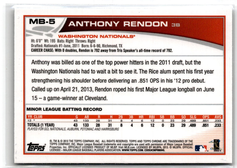 2013 Topps Chrome Update Anthony Rendon