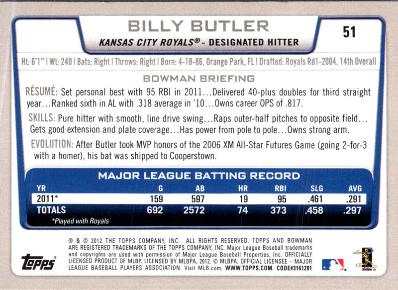 2012 Bowman Billy Butler