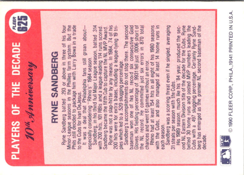 1990 Fleer Canadian Ryne Sandberg