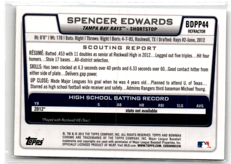 2012 Bowman Draft Picks & Prospects Chrome Spencer Edwards