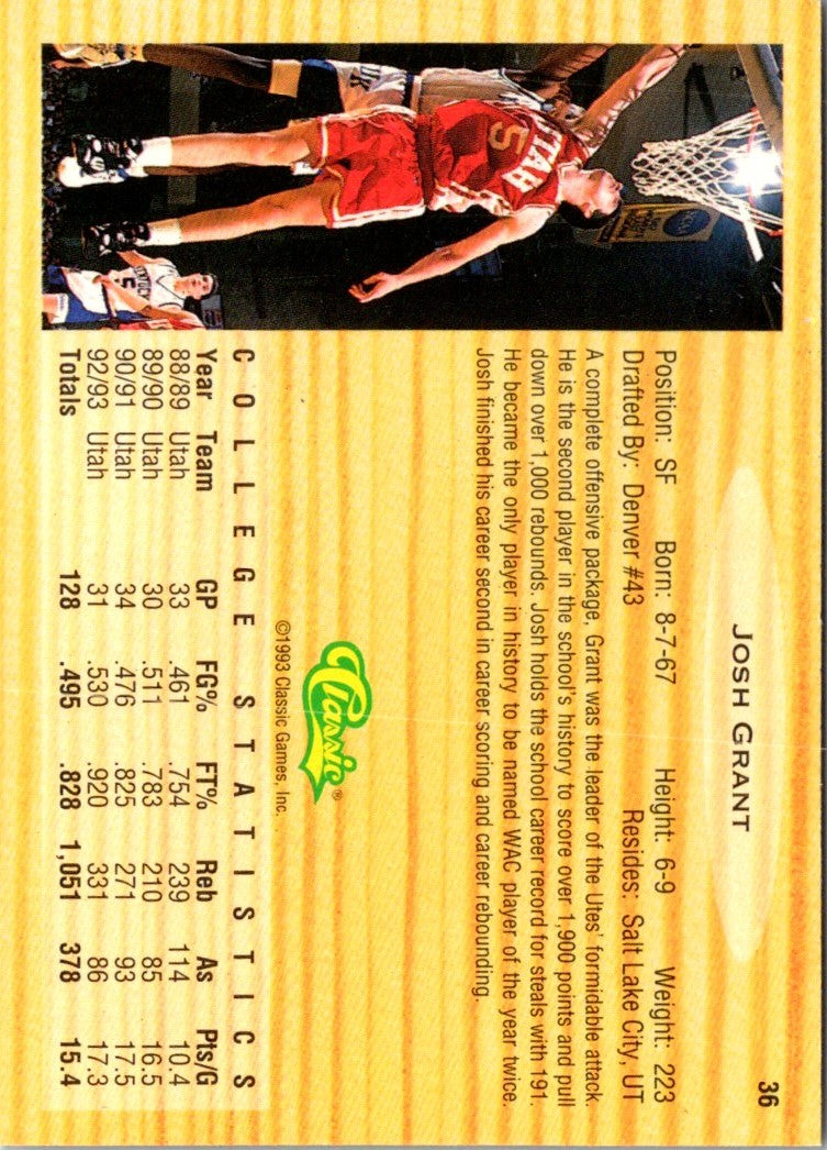 1993 Classic Draft Picks Gold Josh Grant