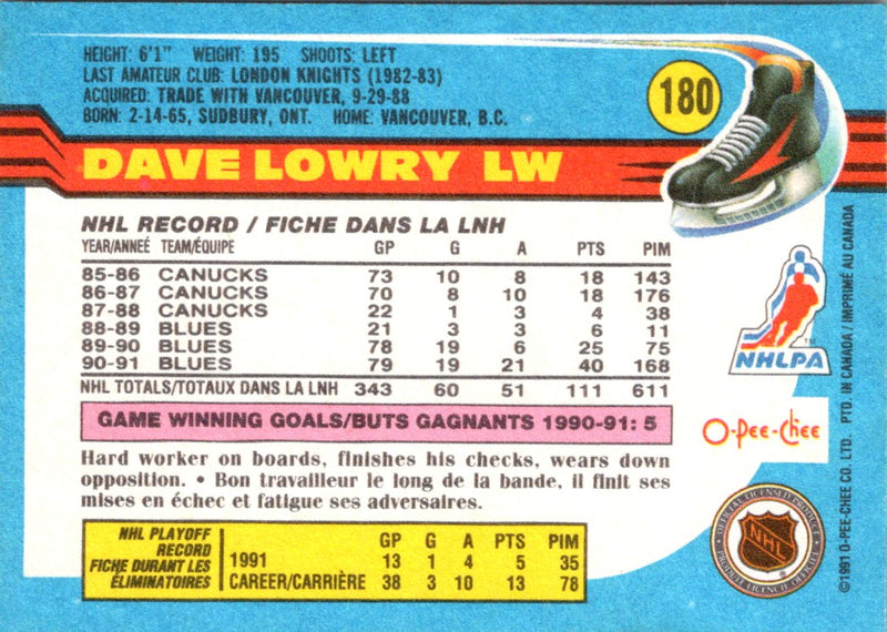 1991 O-Pee-Chee Dave Lowry