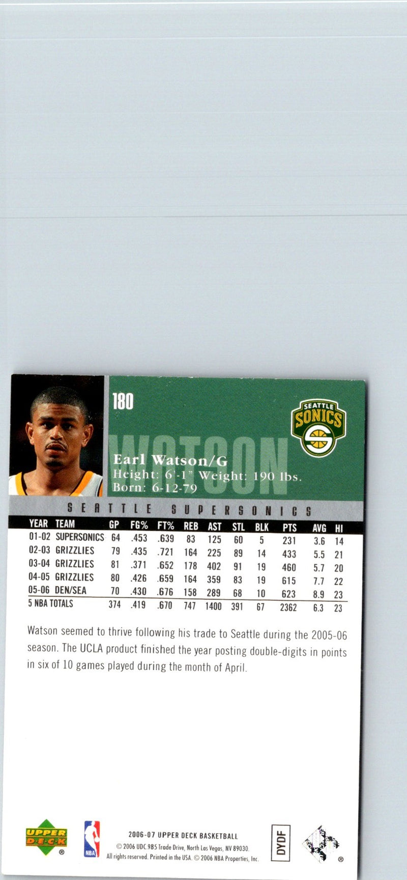 2006 Upper Deck Earl Watson