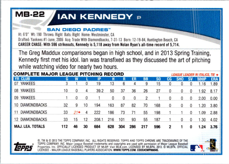 2013 Topps Chrome Update Ian Kennedy