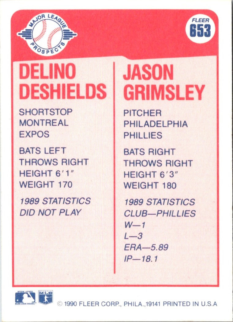 1990 Fleer Delino DeShields/Jason Grimsley