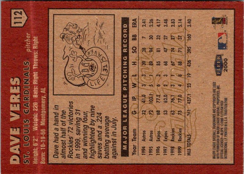 2000 Fleer Tradition Dave Veres