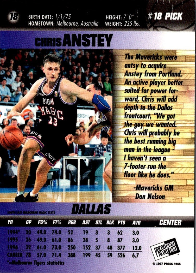 1997 Press Pass Double Threat Blue Chris Anstey