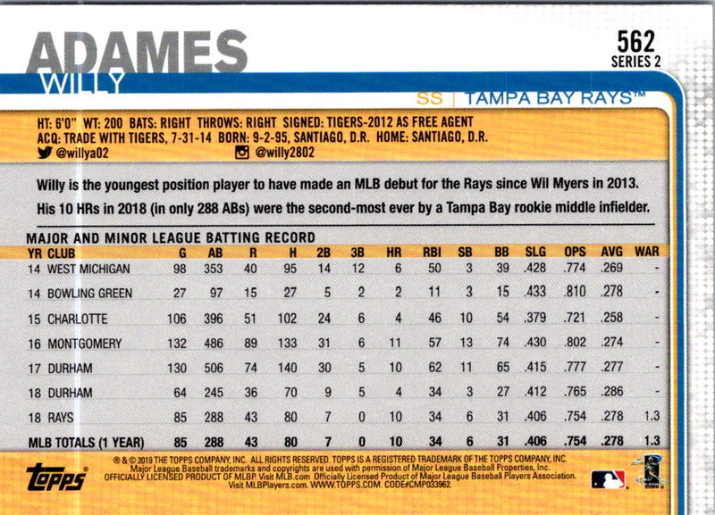 2019 Topps Willy Adames