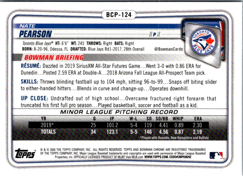 2020 Bowman Chrome Prospects Nate Pearson