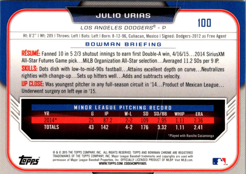 2015 Bowman Draft Picks & Prospects Chrome Julio Urias