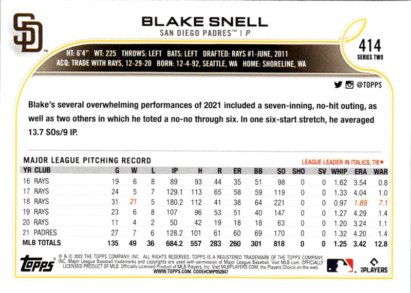 2022 Topps Blake Snell