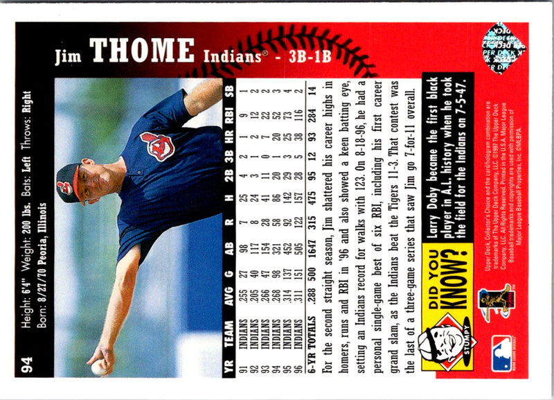 1997 Collector's Choice Cleveland Indians Jim Thome