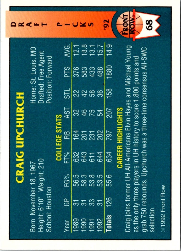 1992 Front Row Draft Picks Craig Upchurch