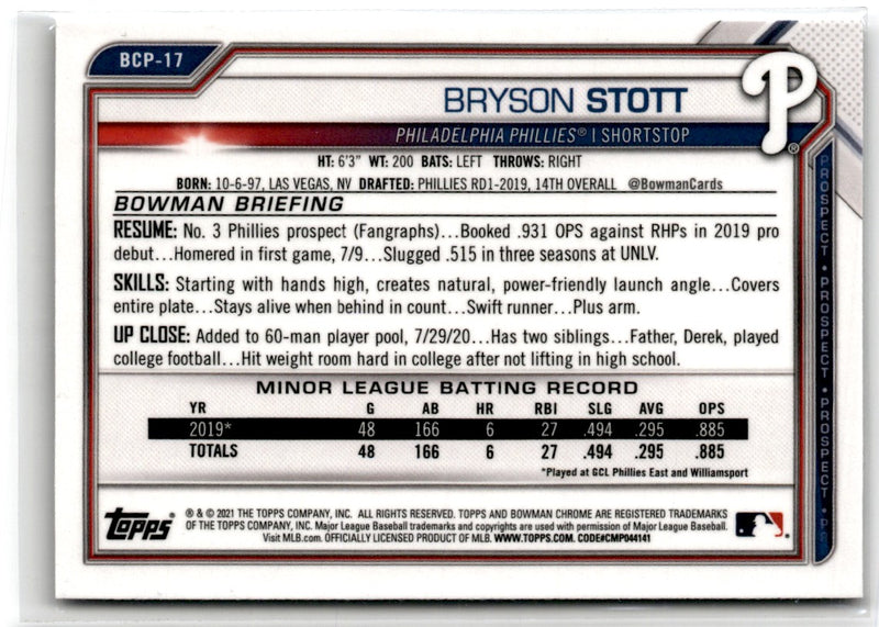 2021 Bowman Chrome Prospects Atomic Refractor Bryson Stott