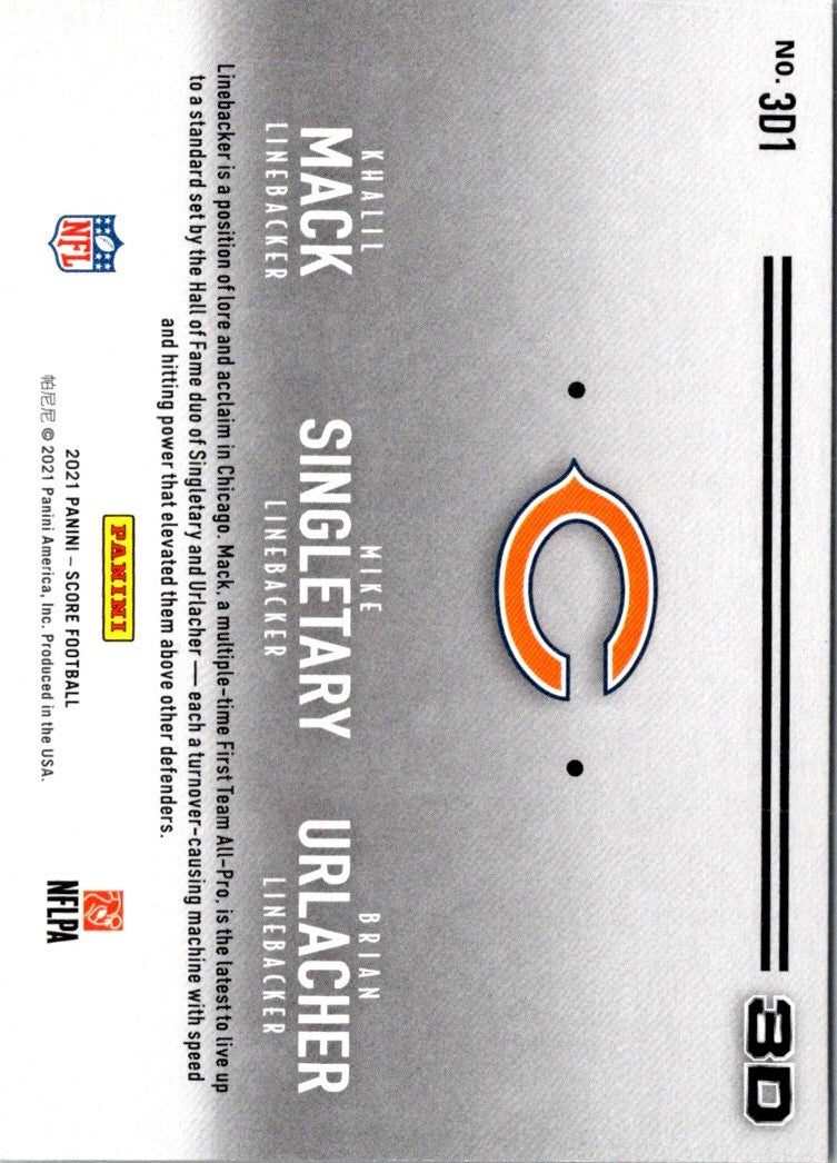 2021 Score 3D Brian Urlacher/Khalil Mack/Mike Singletary