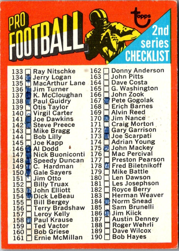 1971 Topps Checklist 133-263