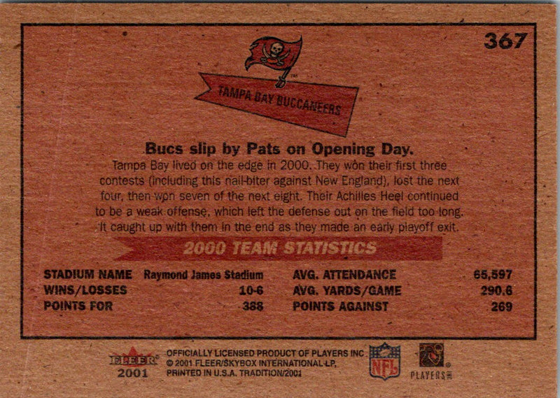 2001 Fleer Tradition Glossy Tampa Bay Buccaneers