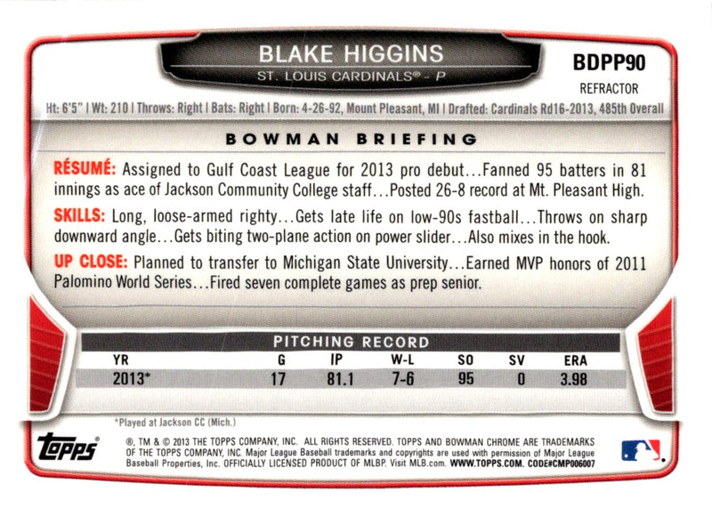 2013 Bowman Draft Picks & Prospects Chrome Blake Higgins