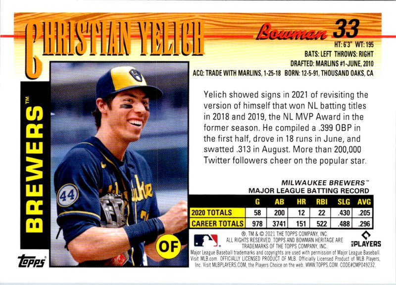 2021 Bowman Heritage Christian Yelich