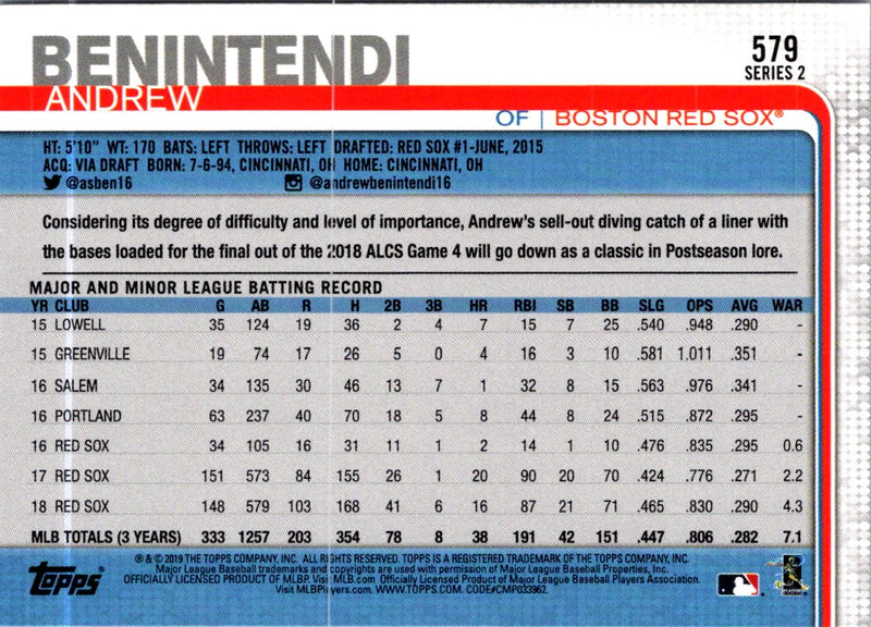 2019 Topps Andrew Benintendi