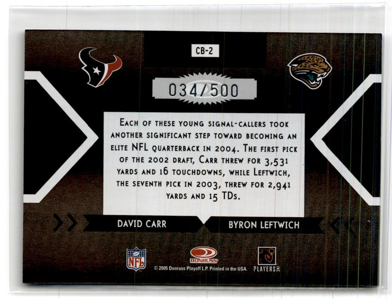 2005 Donruss Elite Face 2 Black David Carr/Byron Leftwich