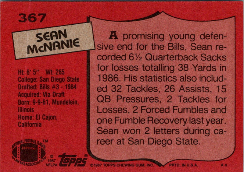 1987 Topps Sean McNanie