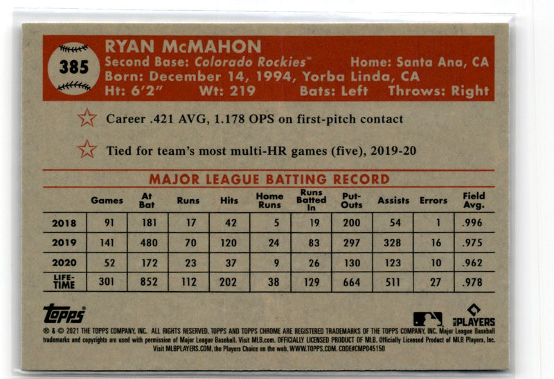 2021 Topps Chrome Platinum Anniversary Ryan McMahon