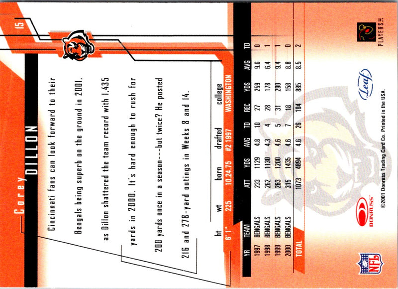 2001 Leaf Rookies & Stars Corey Dillon