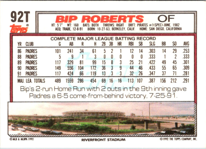 1992 Topps Traded Bip Roberts