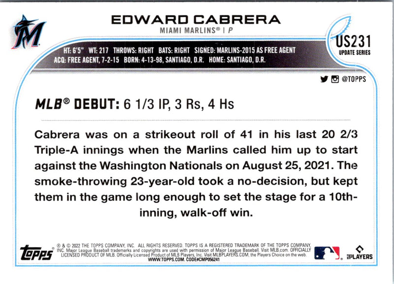 2022 Topps Edward Cabrera