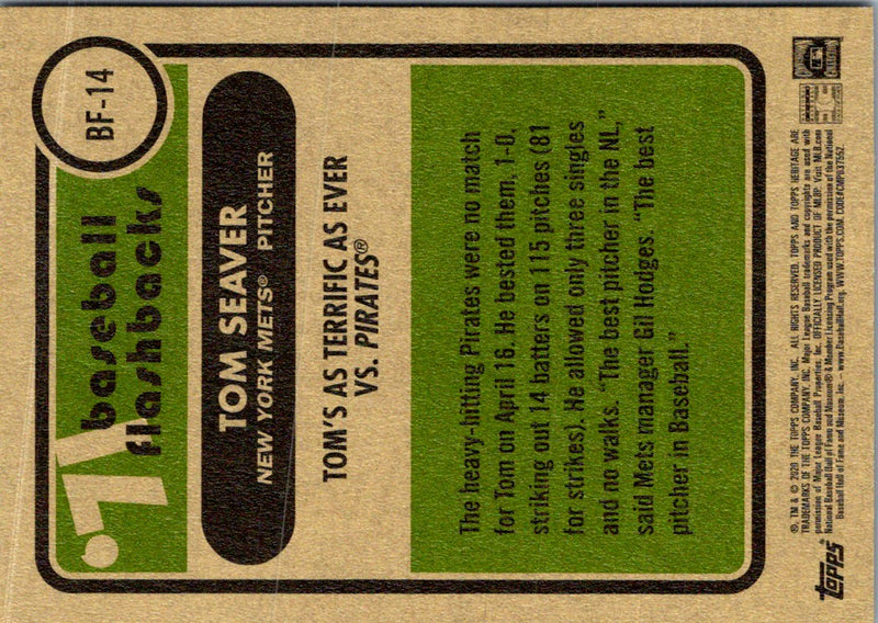 2020 Topps Heritage Baseball Flashbacks '71 Tom's as Terrific as Ever vs. Pirates