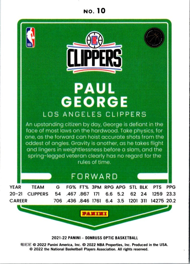 2021 Donruss Optic Red Paul George