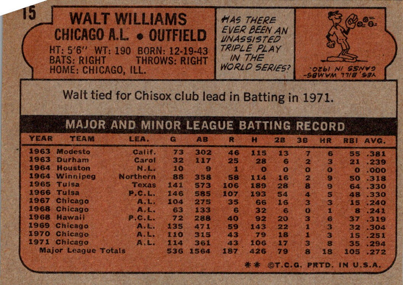 1972 Topps Walt Williams