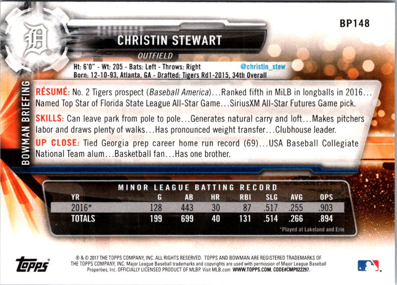 2017 Bowman Prospects Christin Stewart