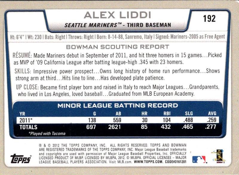 2012 Bowman Alex Liddi