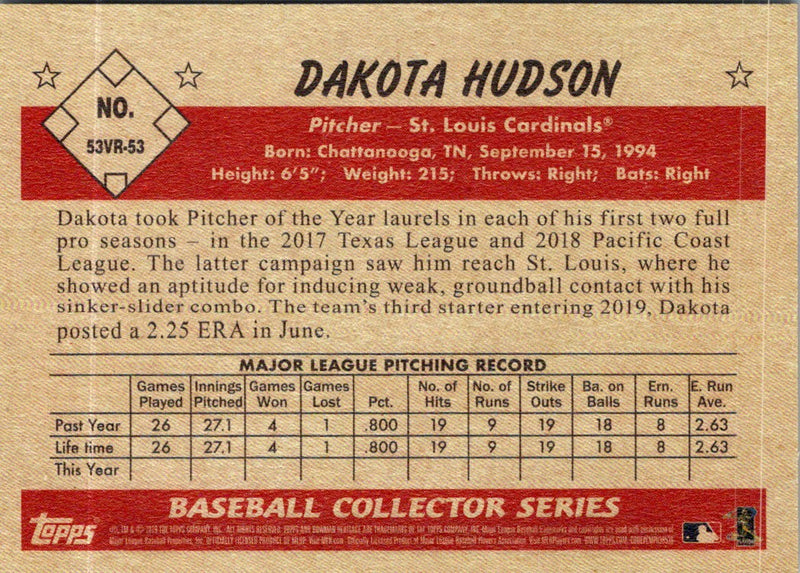 2019 Bowman Heritage Dakota Hudson