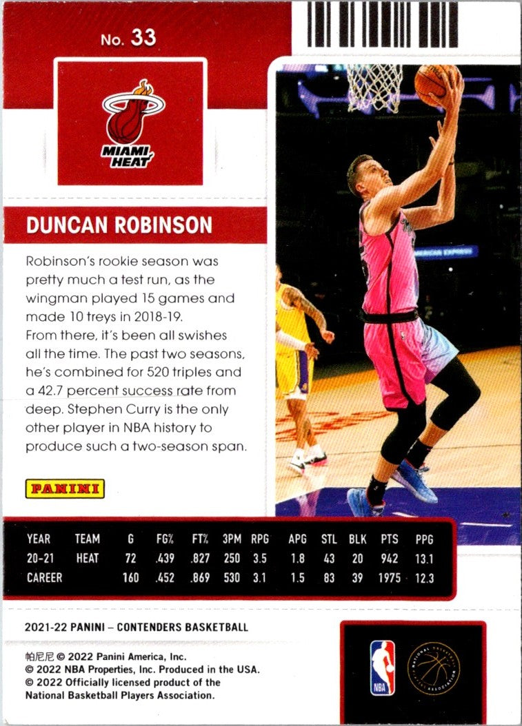 2021 Panini Contenders Game Ticket Red Duncan Robinson