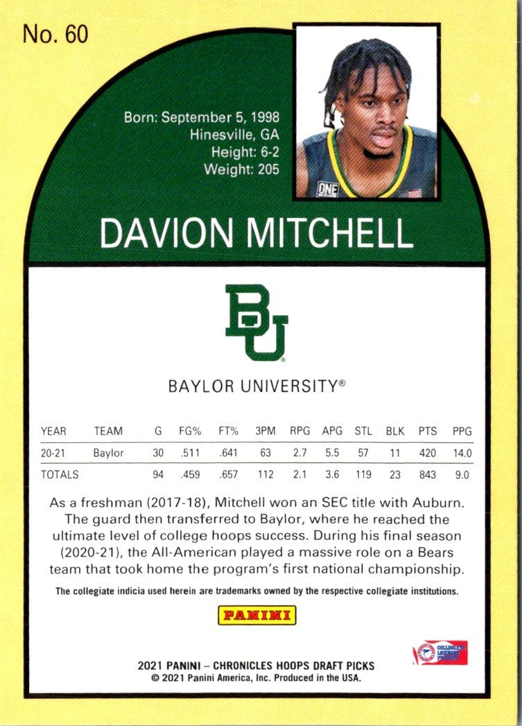 2021 Panini Chronicles Draft Picks Green Davion Mitchell