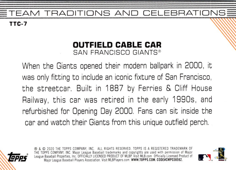 2020 Topps Opening Day Team Traditions and Celebrations Outfield Cable Car