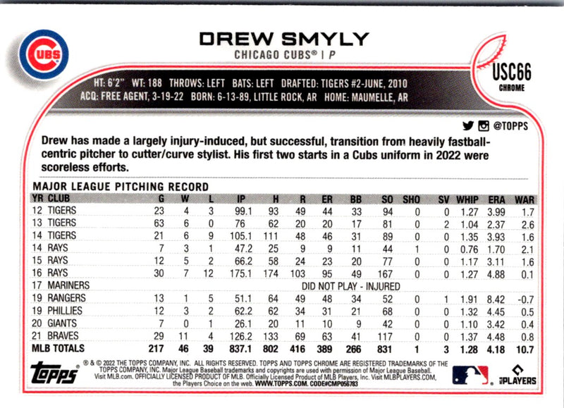 2022 Topps Chrome Update Purple Refractor Drew Smyly