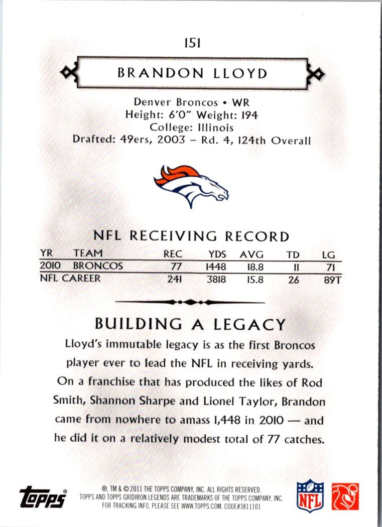 2011 Topps Gridiron Legends Brandon Lloyd