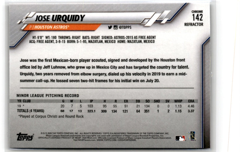 2020 Topps Chrome Jose Urquidy