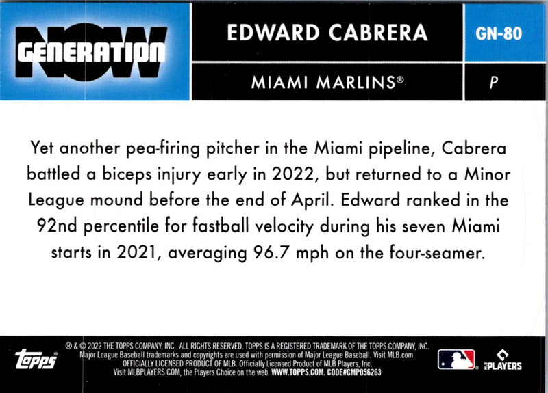 2022 Topps Update Generation Now Blue Edward Cabrera