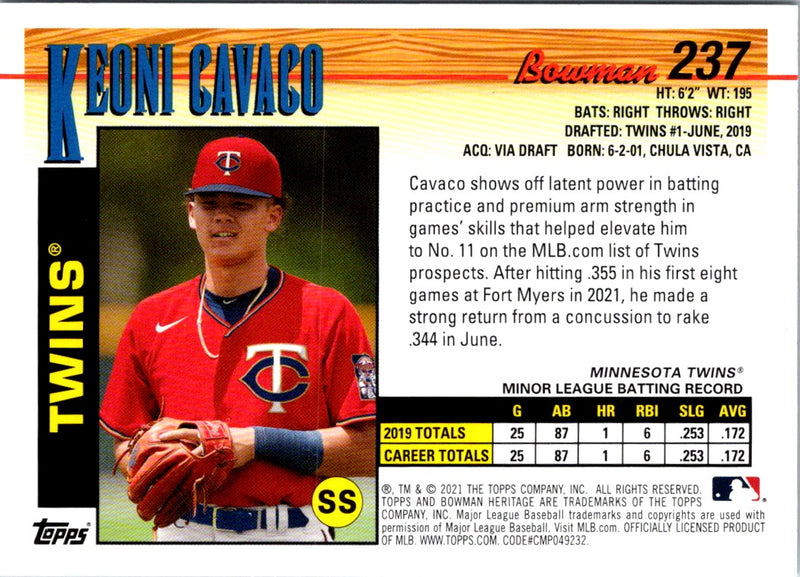 2021 Bowman Heritage Keoni Cavaco