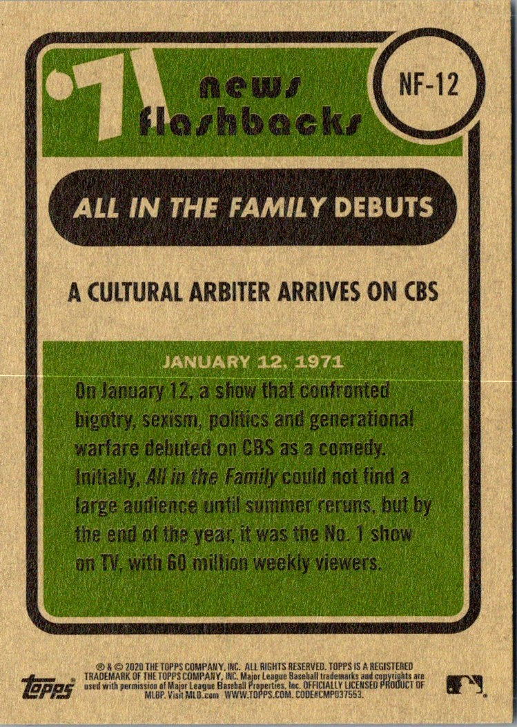 2020 Topps Heritage News Flashbacks '71 A Cultural Arbiter Arrives on