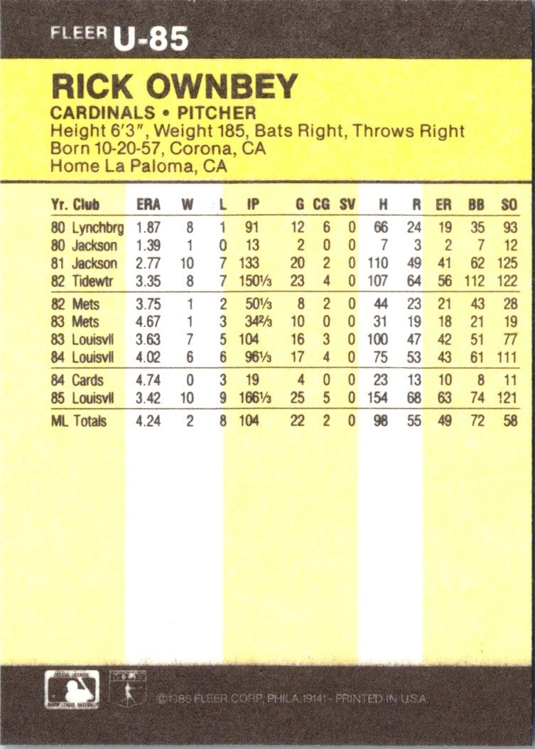 1986 Fleer Update Rick Ownbey