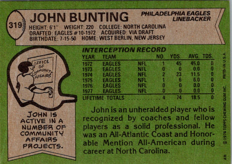 1978 Topps John Bunting