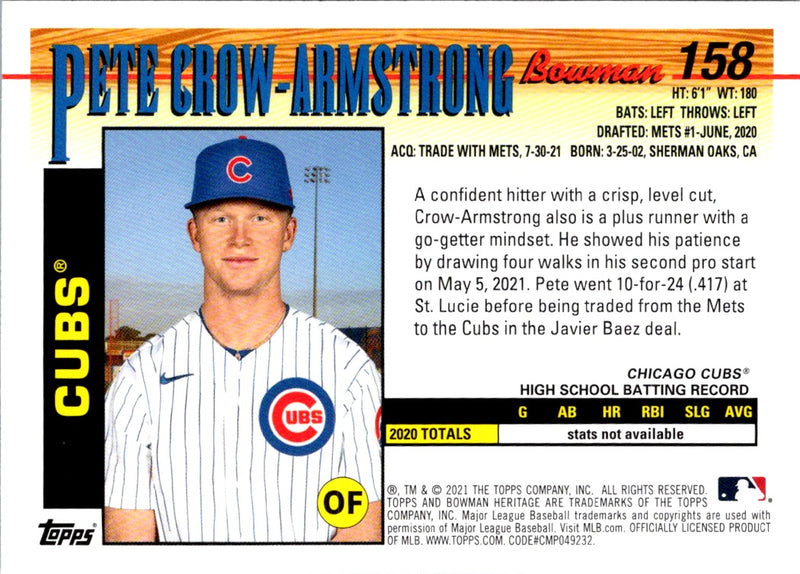 2021 Bowman Heritage Pete Crow-Armstrong